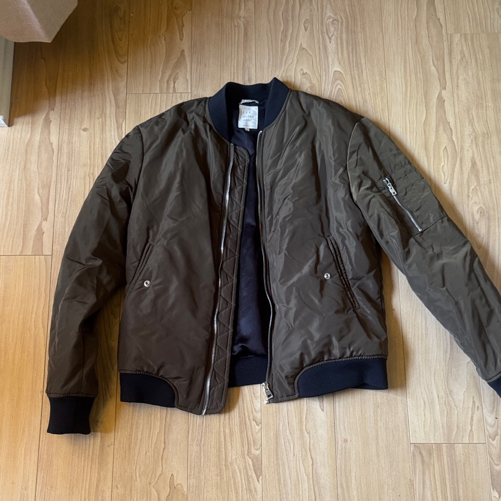 Zara Olive Bomber Jacket with Black Trim